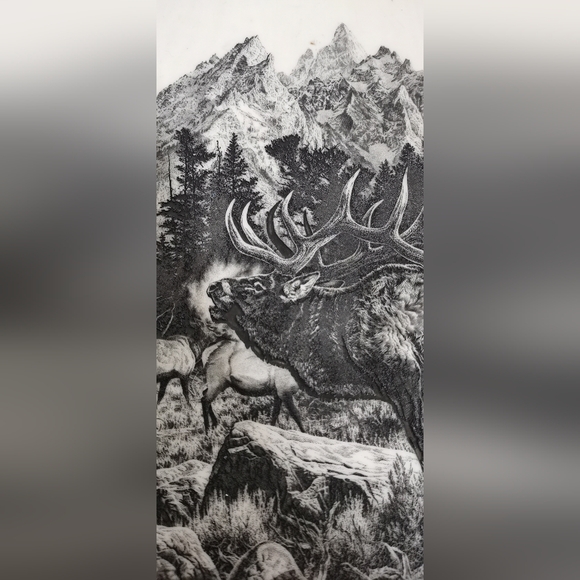 Bill O'Neill Bugling Elk (wapiti) 1977 Etching on Marble - Picture 5 of 8